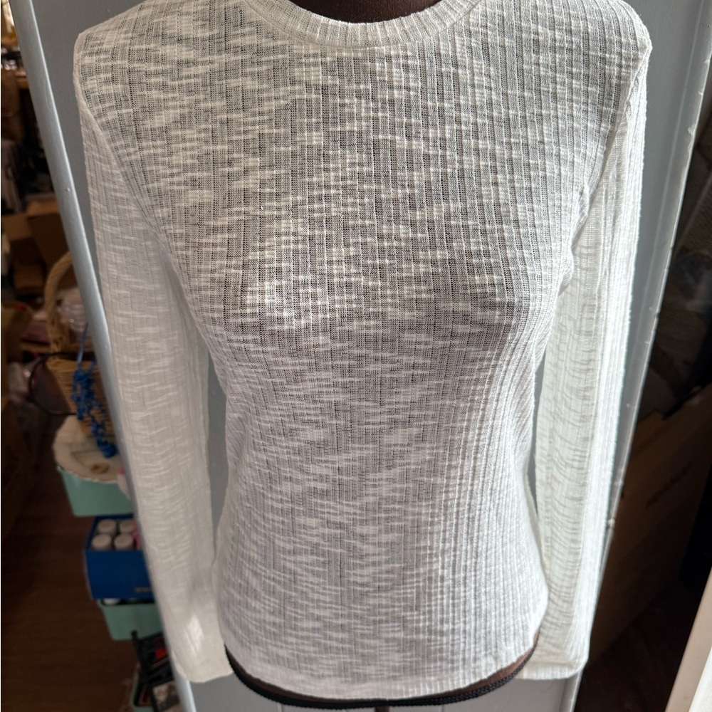 White Ribbed Long Sleeve Top - Picture 7 of 9